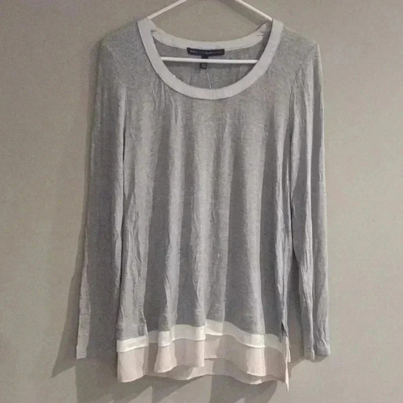 White House Black Market Heather gray women's small long sleeve extended hem top - Picture 1 of 6